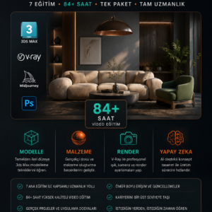 3ds Max Uzmanlığı - VİDEO Eğitim Paketi + Yapay Zeka ile Konsept Tasarımı Seti Hediyeli